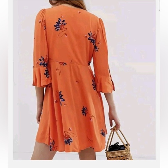 Free People Time On My Side Mini Wrap Dress Floral Orange - Picture 6 of 7